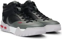 High-top trainers with faux leather and mesh- Dark Grey Men's Sneakers size 9