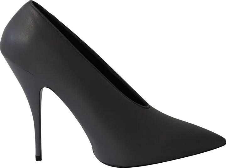 High Vamp Pointed Toe Pumps in Grey Suede