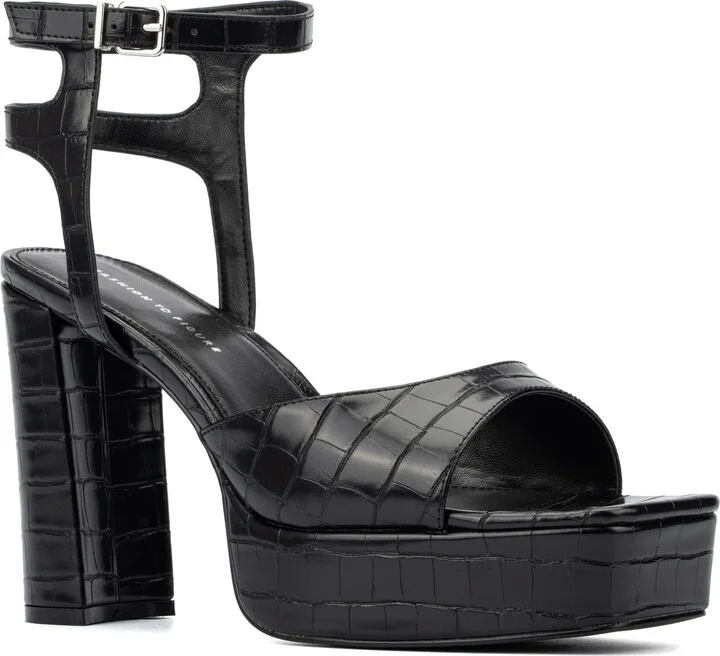 Hilari Croc Embossed Platform Heeled Sandal - Wide Width