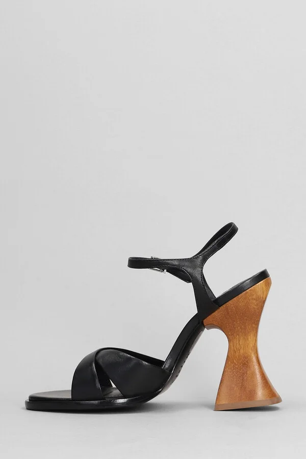 Hilda Curve Sandals In Black Leather - Image 3