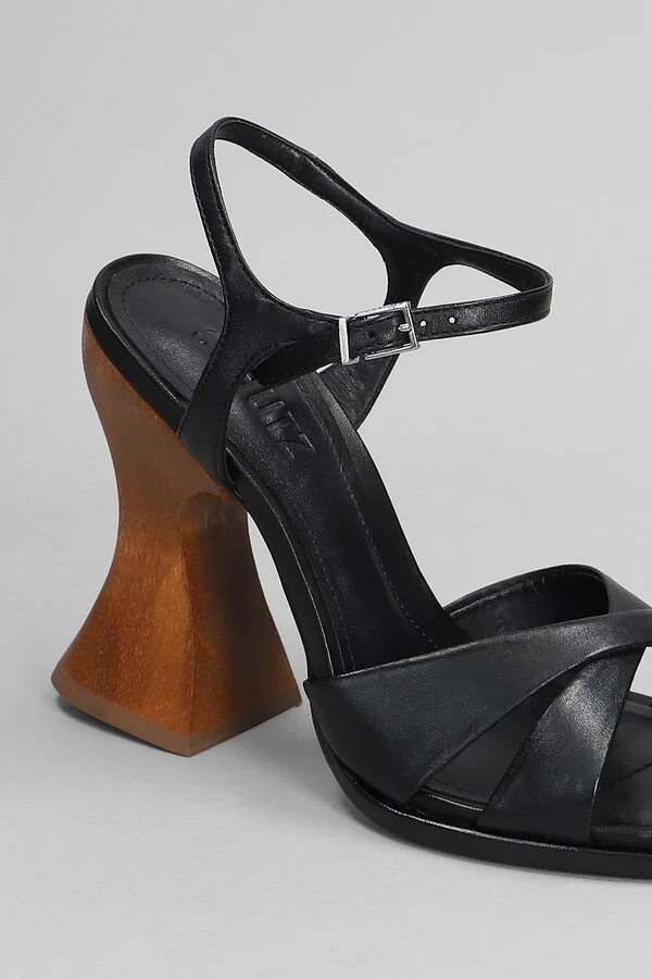 Hilda Curve Sandals In Black Leather - Image 5