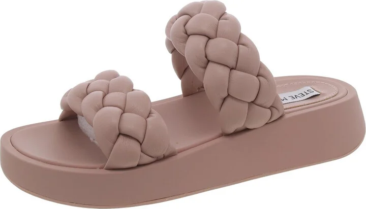 Hillary Womens Faux Leather Woven Flat Sandals