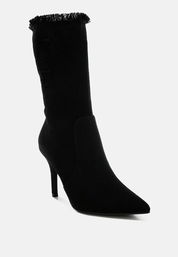 Himkok Distressed Denim Mid-Calf Boots - Image 3