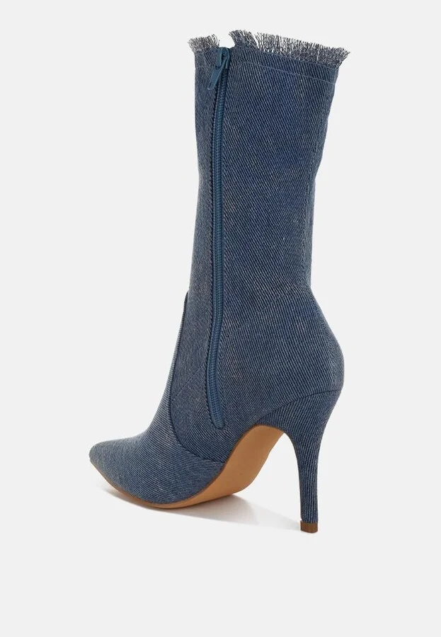 Himkok Distressed Denim Mid-Calf Boots - Image 4