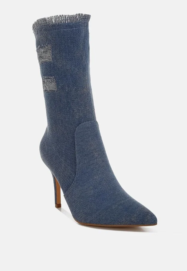 Himkok Distressed Denim Mid-Calf Boots - Image 5
