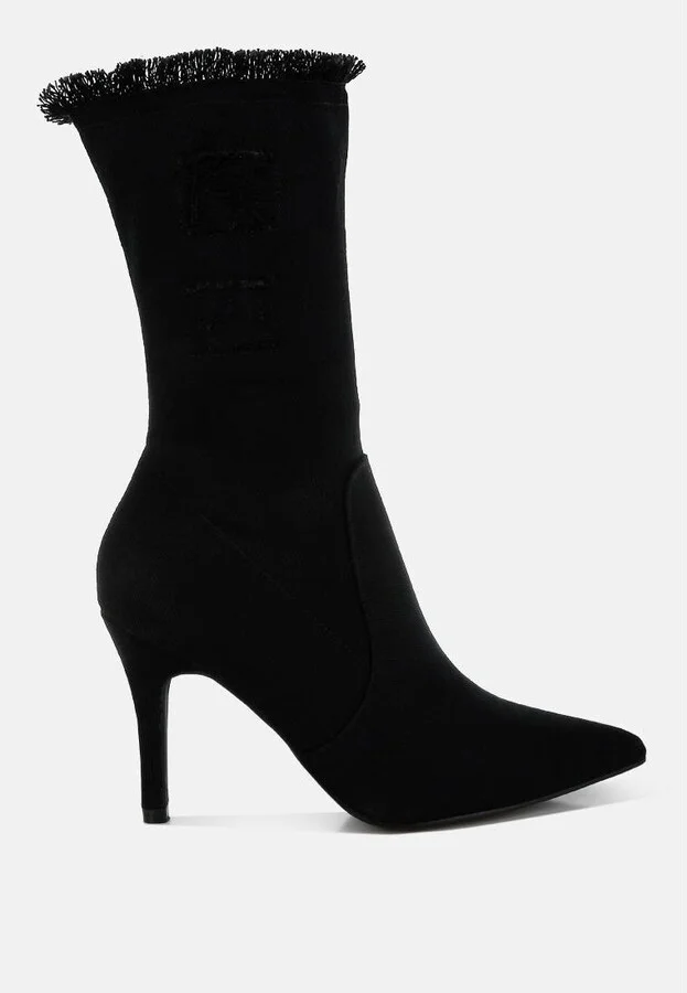 Himkok Distressed Denim Mid-Calf Boots
