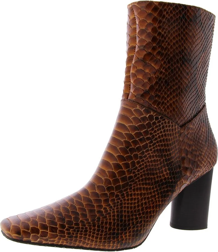 Hinda Womens Snake Print Embossed Ankle Boots