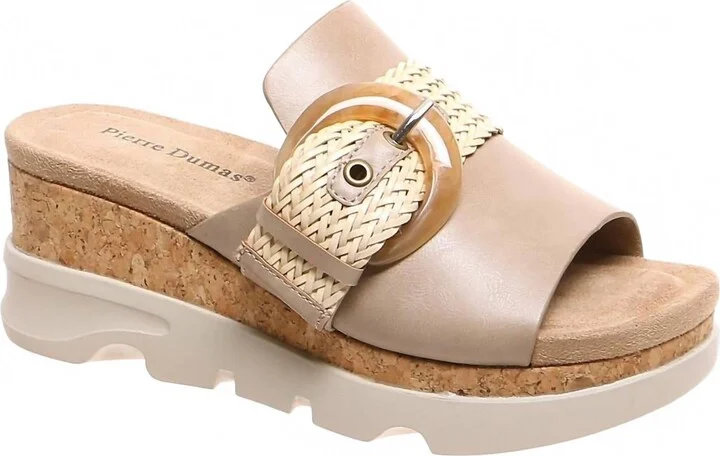 Hit-9 Wedge Slide Sandal With Buckle In Nude Combo