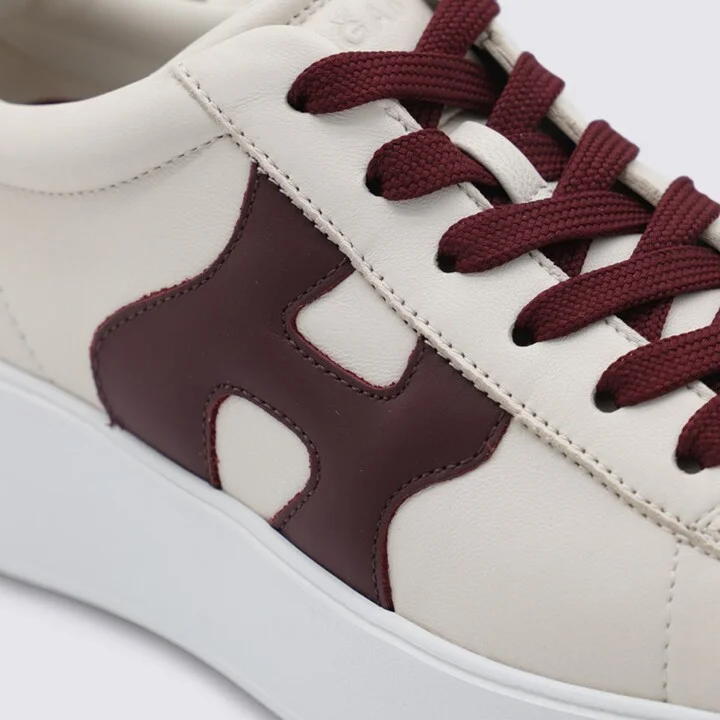 Hogan Beige And Bordeaux Leather Sneakers - Image 4