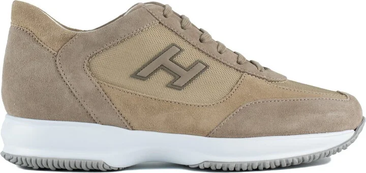Hogan Beige Interactive Sneakers With Textured Fabric Inserts
