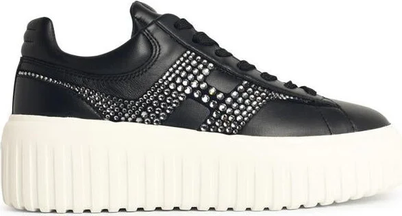 Hogan 'H-Stripes' Black Leather Sneakers