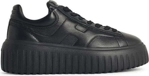 Hogan 'H-Stripes' Black Leather Sneakers