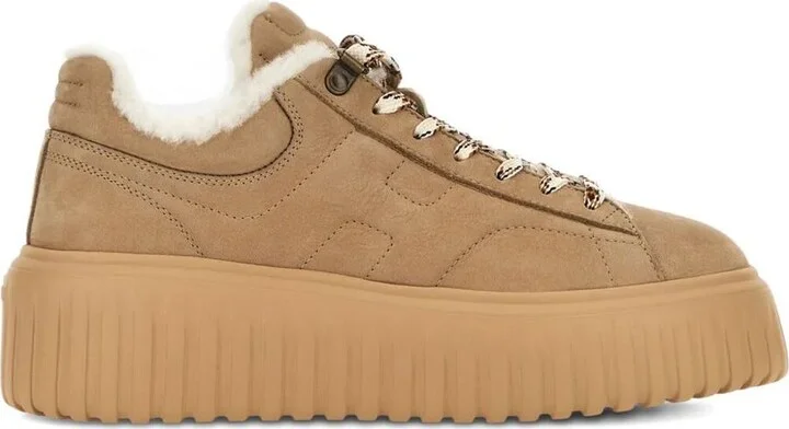 Hogan H-Stripes Suede Sneakers With Shearling Lining Shoes