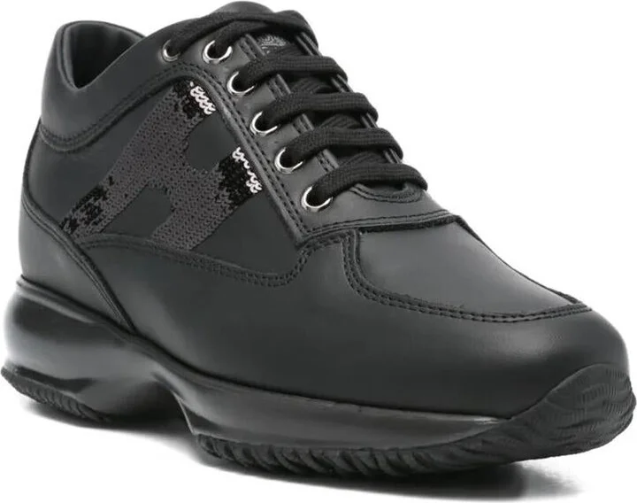 Hogan Interactive Sequin-Panel Leather Sneakers Shoes - Image 2