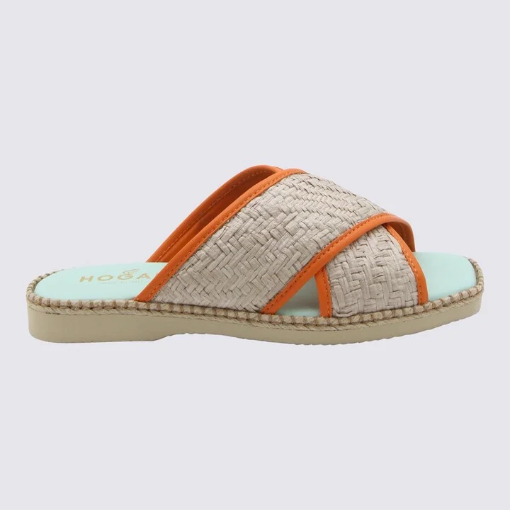 Hogan Multicolour Raffia And Leather Flats