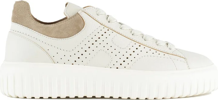 Hogan White And Beige H-Stripes Sneakers