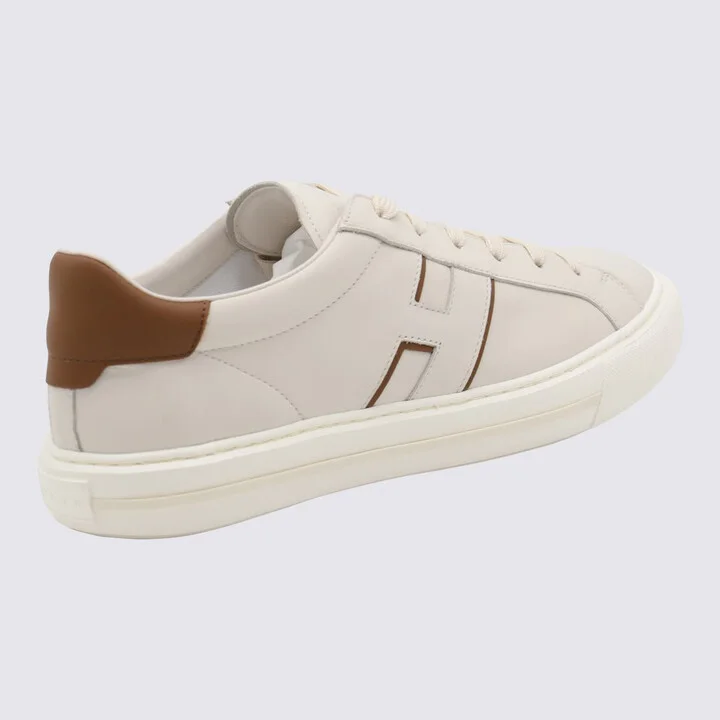 Hogan White And Beige Leather Sneakers - Image 3