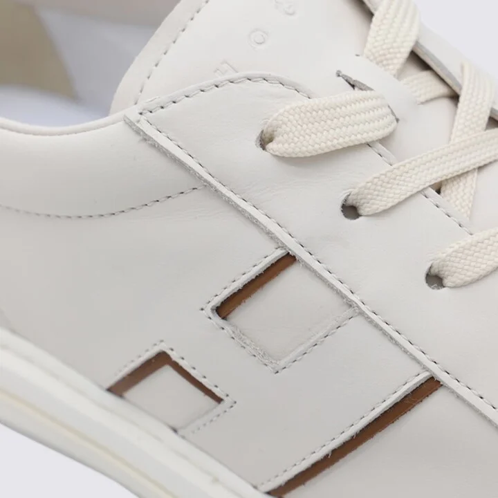 Hogan White And Beige Leather Sneakers - Image 4