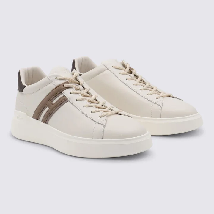 Hogan White And Beige Leather Sneakers - Image 2