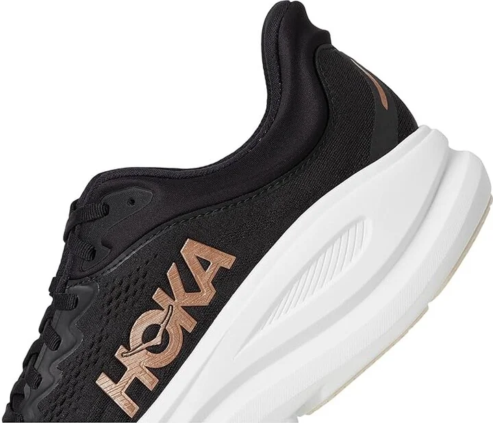 Hoka Bondi 9 Women's Shoes Black/Rose Gold : 11 B - Medium, Synthetic - Image 3