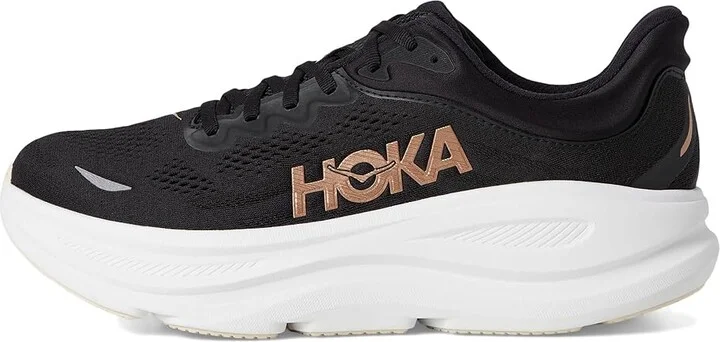Hoka Bondi 9 Women's Shoes Black/Rose Gold : 11 B - Medium, Synthetic - Image 6