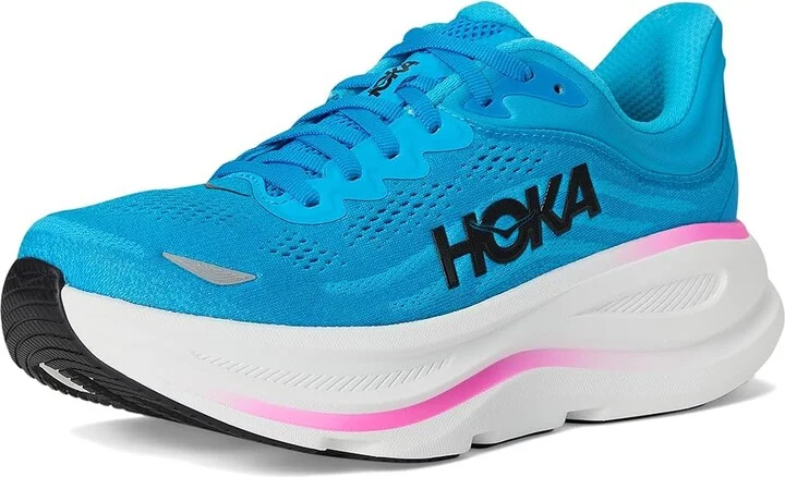 Hoka Bondi 9 Women's Shoes Skyward Blue/Neon Fuchsia : 11 B - Medium, Synthetic - Image 5