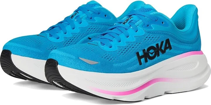 Hoka Bondi 9 Women's Shoes Skyward Blue/Neon Fuchsia : 11 B - Medium, Synthetic
