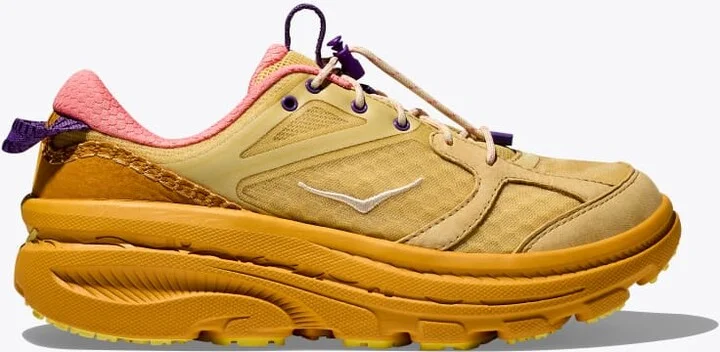 HOKA Bondi B3LS Shoes in Flaxseed/Varsity Yellow
