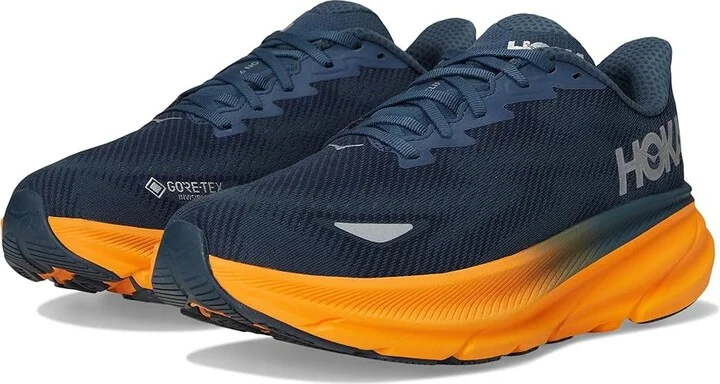 Hoka Clifton 9 GTX(r) Men's Running Shoes Stormy Skies/Orange Zest : 10.5 D - Medium, Synthetic/Textile