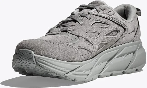 HOKA Clifton L Suede Shoes in Limestone - Image 3