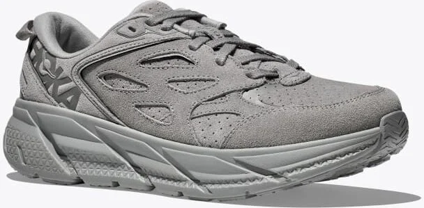 HOKA Clifton L Suede Shoes in Limestone - Image 6