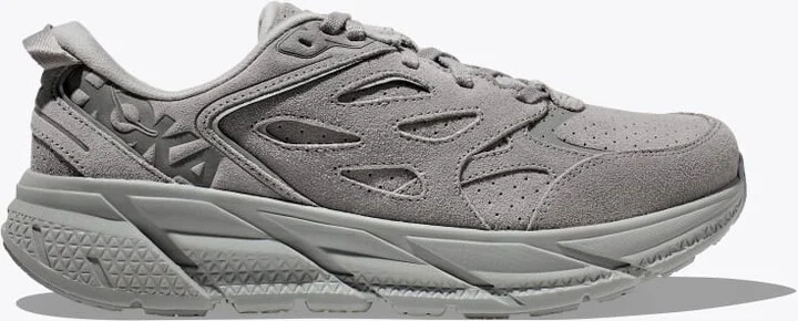 HOKA Clifton L Suede Shoes in Limestone
