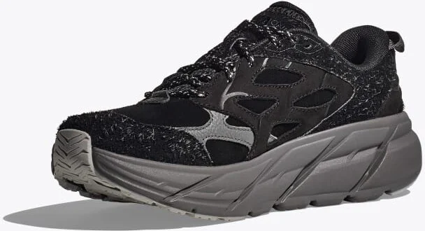 HOKA Elite Terrain System Clifton L Suede Shoes in Black/Satellite Grey - Image 3
