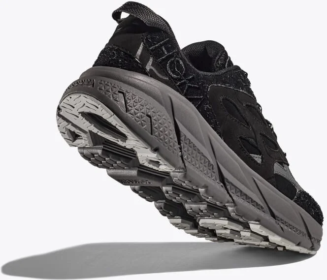 HOKA Elite Terrain System Clifton L Suede Shoes in Black/Satellite Grey - Image 4