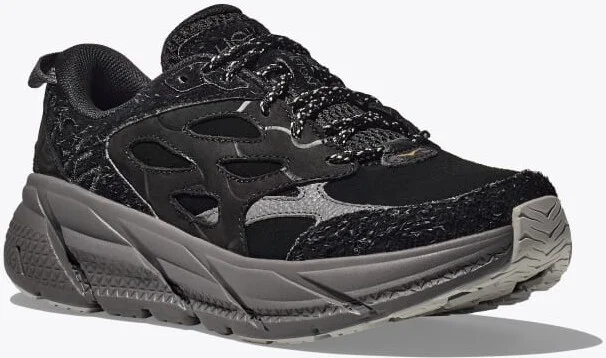 HOKA Elite Terrain System Clifton L Suede Shoes in Black/Satellite Grey - Image 6