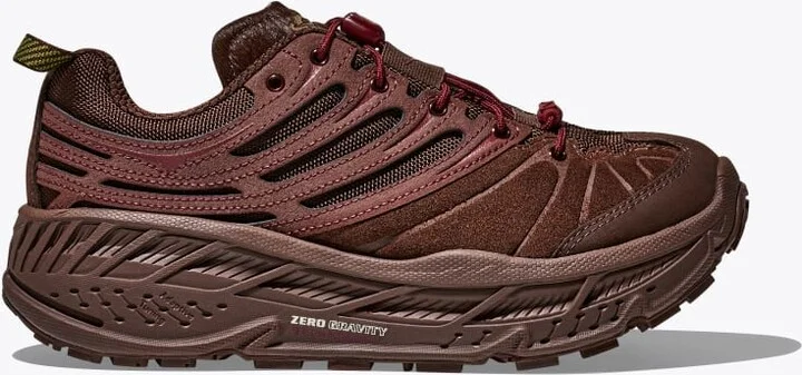 HOKA Elite Terrain System Stinson EVO OG Shoes in Cold Brew/Varsity Burgundy