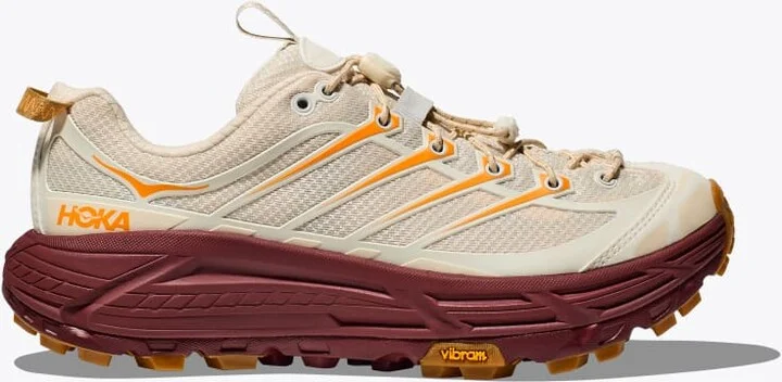 HOKA Mafate Three2 Shoes in Vanilla/Varsity Burgundy