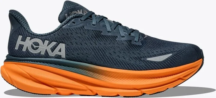 HOKA Men's Clifton 9 GTX Shoes in Stormy Skies/Orange Zest