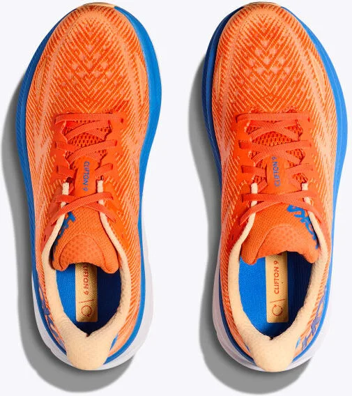 HOKA Men's Clifton 9 Shoes in Vibrant Orange/Impala - Image 2