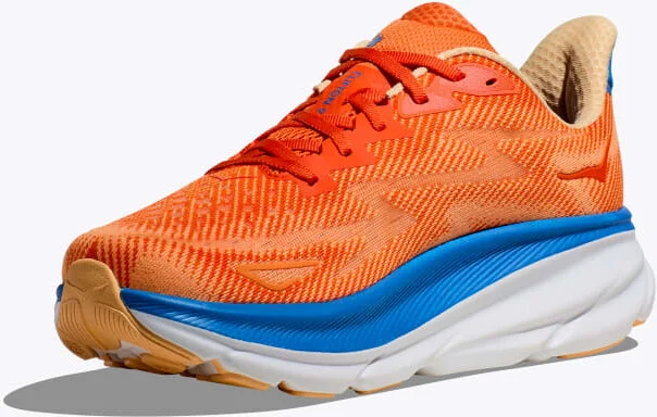 HOKA Men's Clifton 9 Shoes in Vibrant Orange/Impala - Image 3