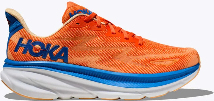 HOKA Men's Clifton 9 Shoes in Vibrant Orange/Impala
