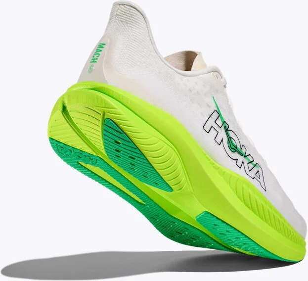 HOKA Men's Mach 6 Shoes in White/Neon Lime - Image 4