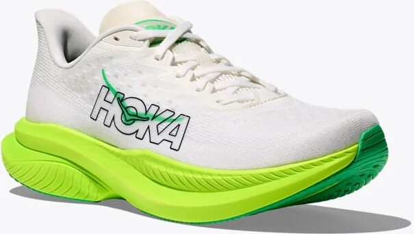 HOKA Men's Mach 6 Shoes in White/Neon Lime - Image 6