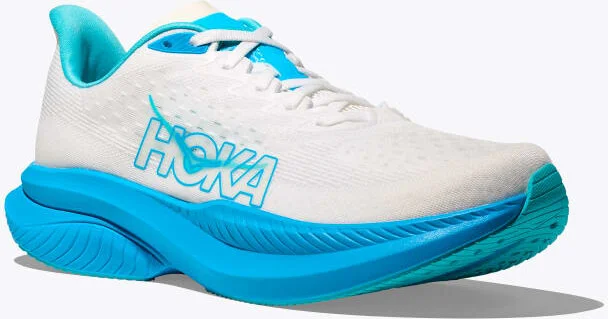 HOKA Men's Mach 6 Shoes in White/Skyward Blue - Image 6