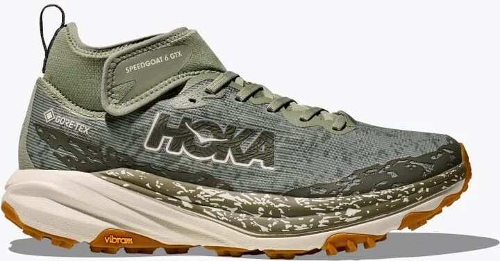 HOKA Men's Speedgoat 6 Mid GTX Shoes in Sea Moss/Oat Milk