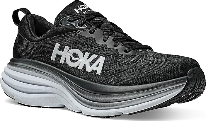 Hoka Women's Bondi 8 Lace Up Sneakers in Black/White