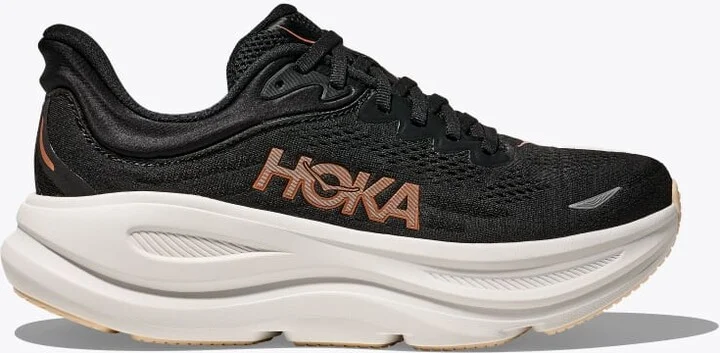 HOKA Women's Bondi 9 Shoes in Black/Rose Gold