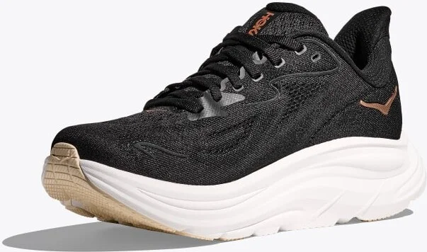 HOKA Women's Clifton 10 Shoes in Black/Rose Gold - Image 3