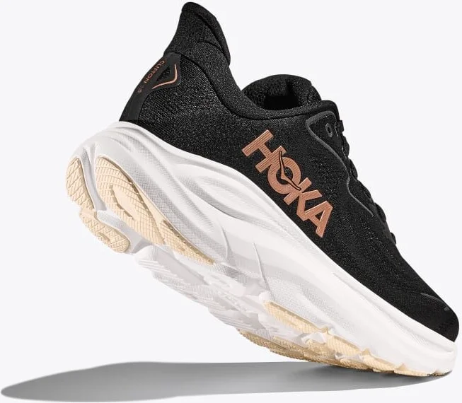 HOKA Women's Clifton 10 Shoes in Black/Rose Gold - Image 4