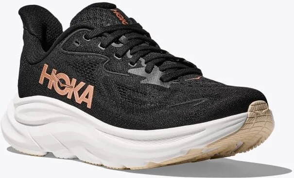 HOKA Women's Clifton 10 Shoes in Black/Rose Gold - Image 6